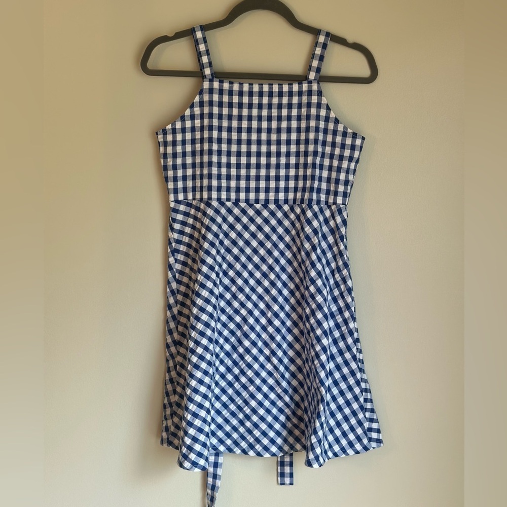 Kelly’s Kids Girls Blue Gingham Dress Size 16 Tie Waist Spaghetti Strap Dress - Picture 7 of 7
